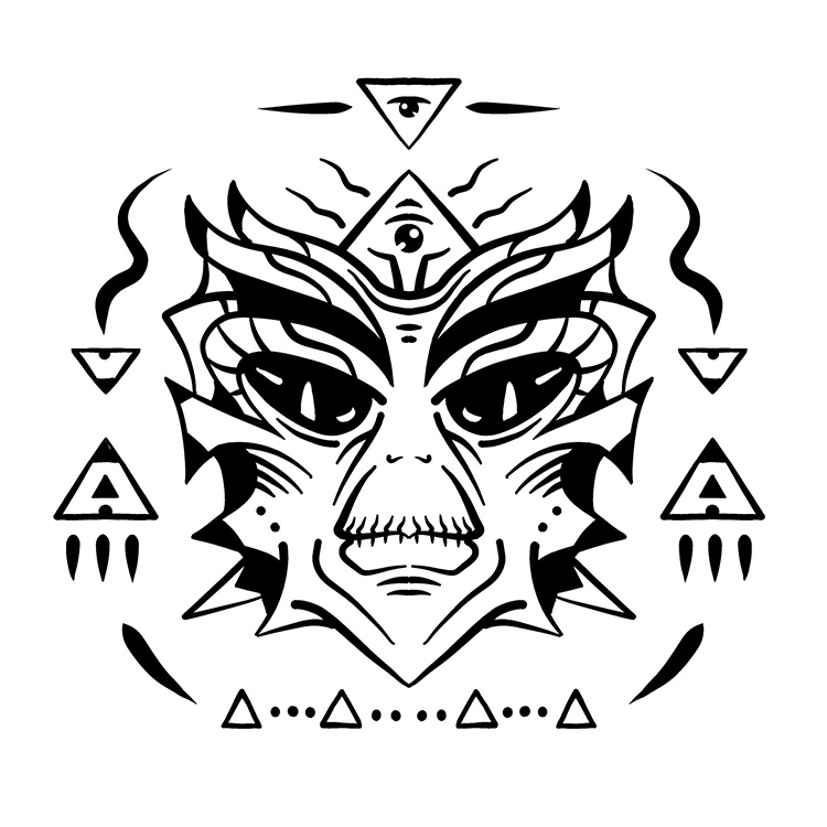 Ancient Aliens surreal symbolic line illustration by Sotuland