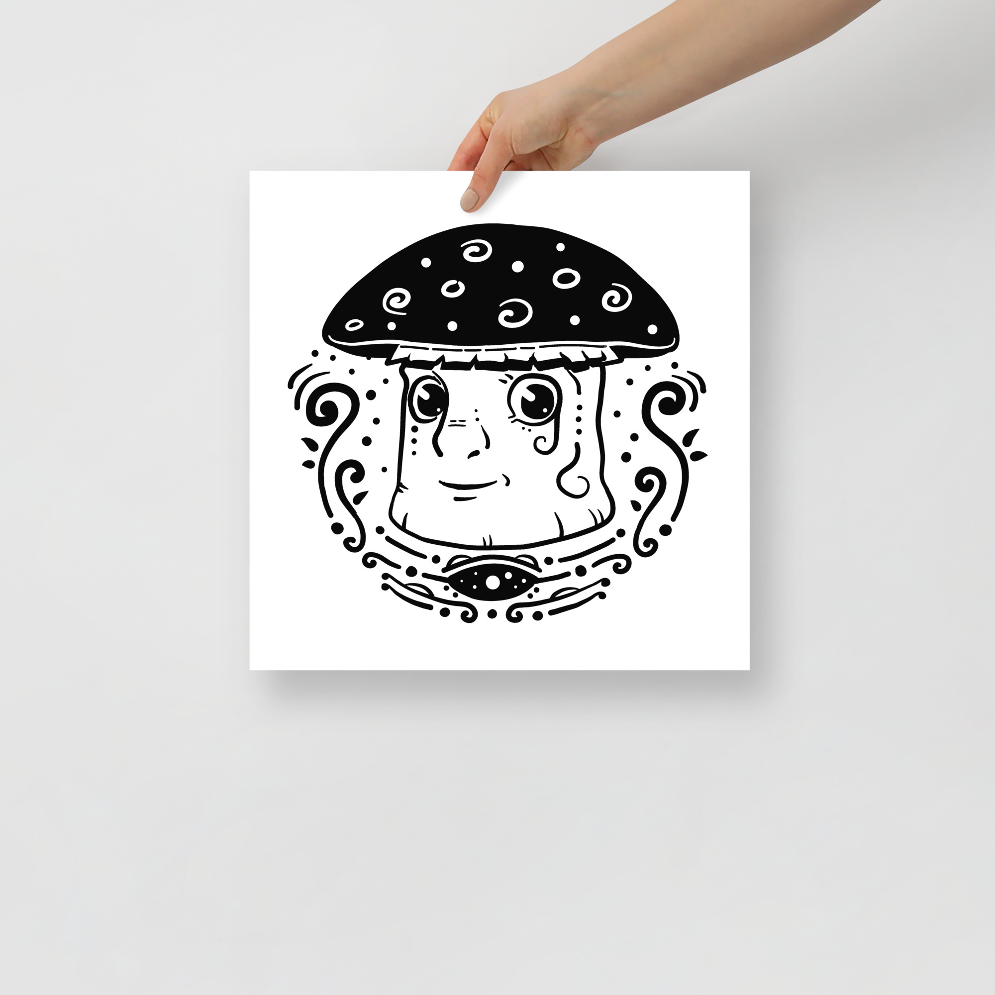 Psychedelic Mushrooms - Poster, Pop-Surrealism, Black And White Art - 14×14 image
