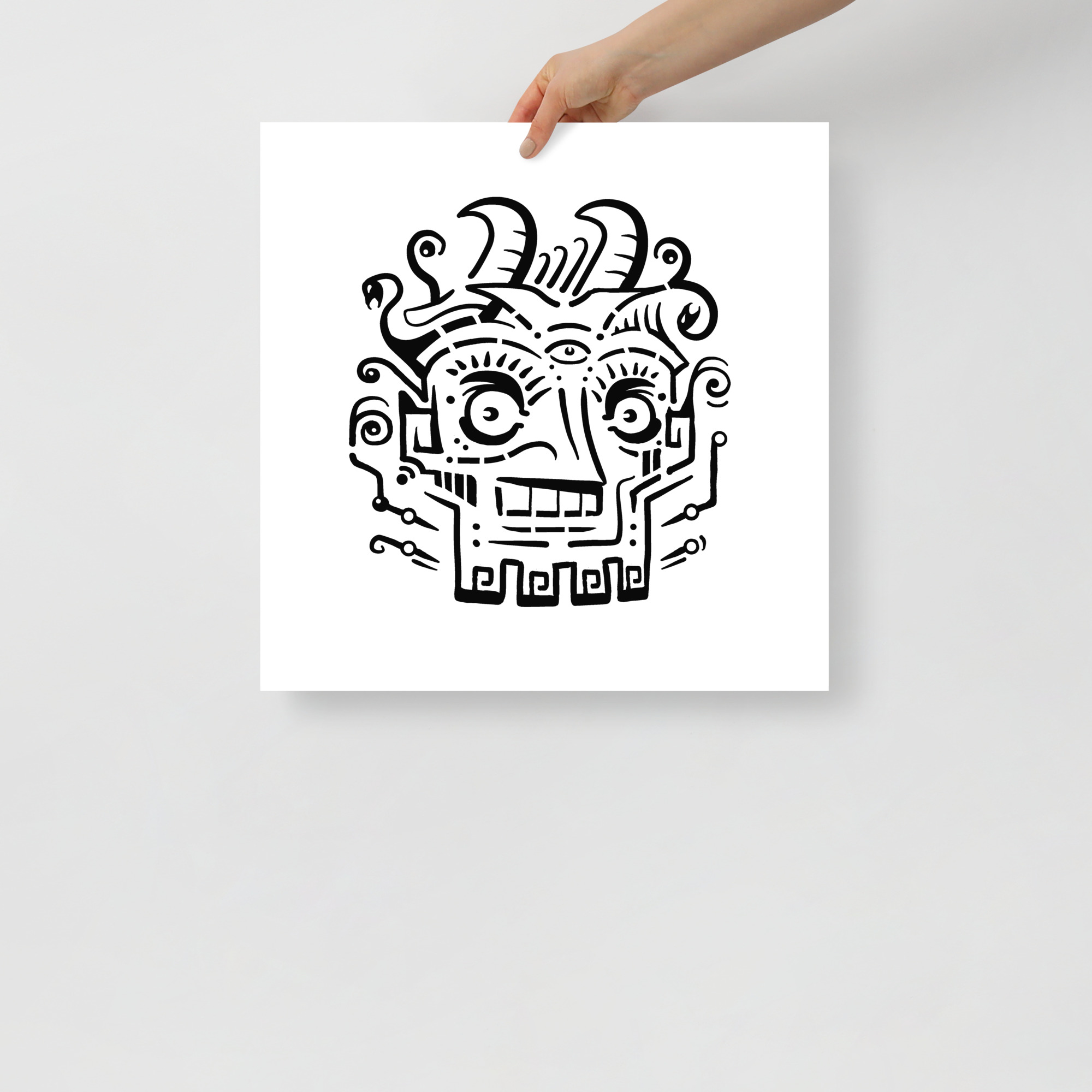 Voodoo - poster, popsürrealism, mustvalge kunst - 18×18 pilt