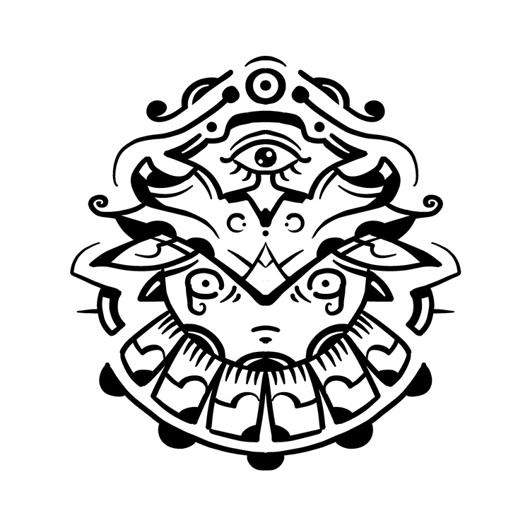 Oni surreal symbolic line illustration by Sotuland